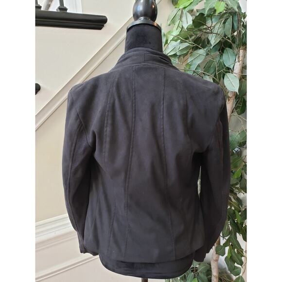 Express Suede Jacket Women Small Black Eyelet Embellished Long Sleeve Open Front - Picture 11 of 12